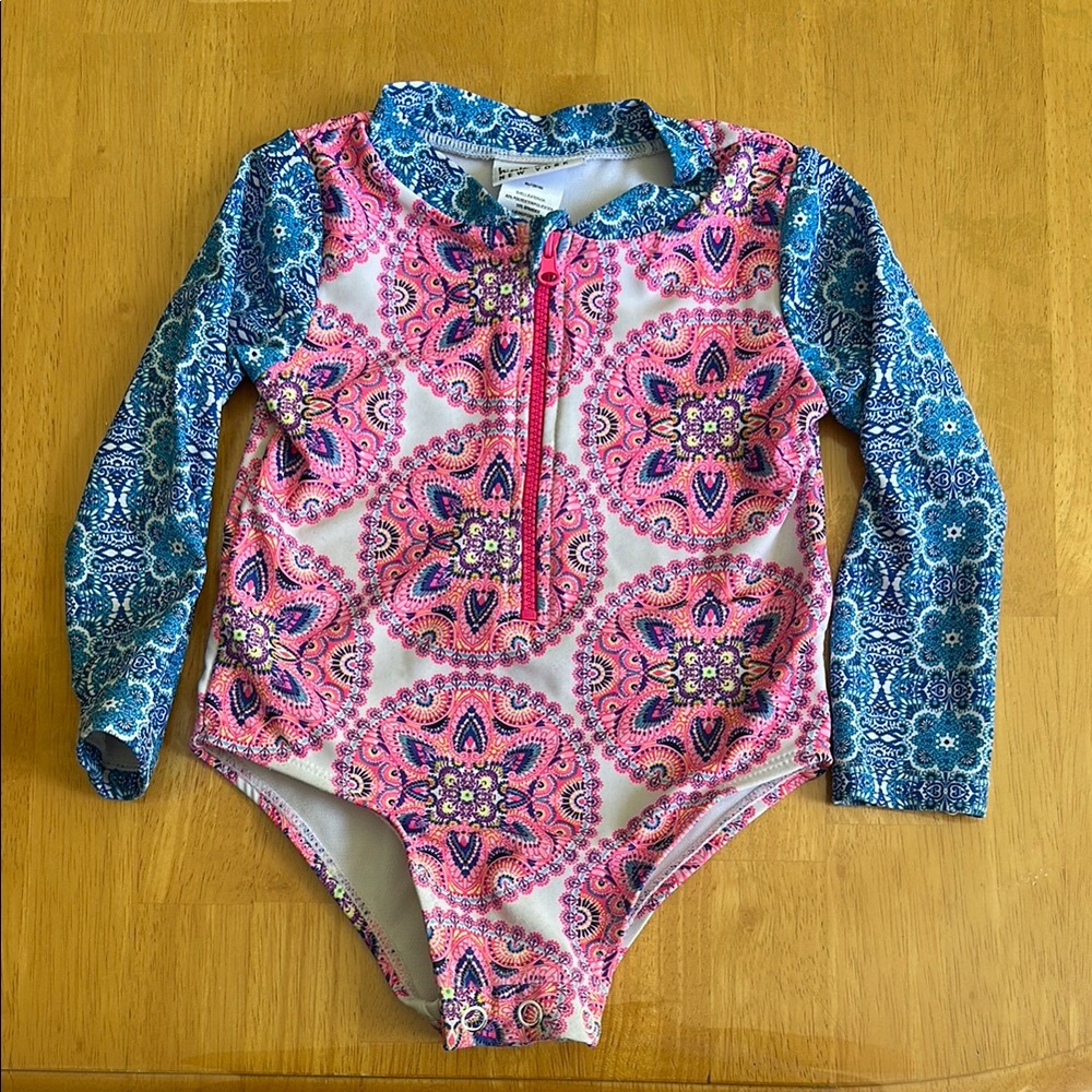 Nicole by Nicole Miller Pink and Blue Rashguard Swimwear
